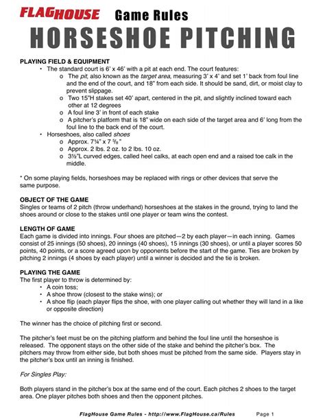 official horseshoe rules and regulations.